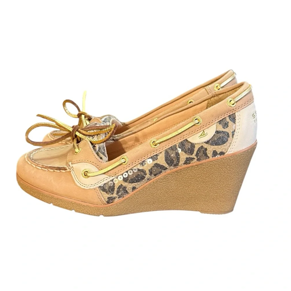 Sperry Top-Sider Leopard Sequins Wedge Shoes Size 9 M